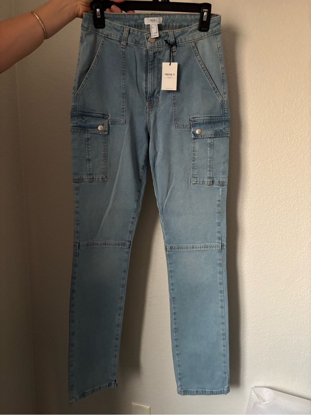 Forever 21 Light Blue Slim Straight Cargo Jeans